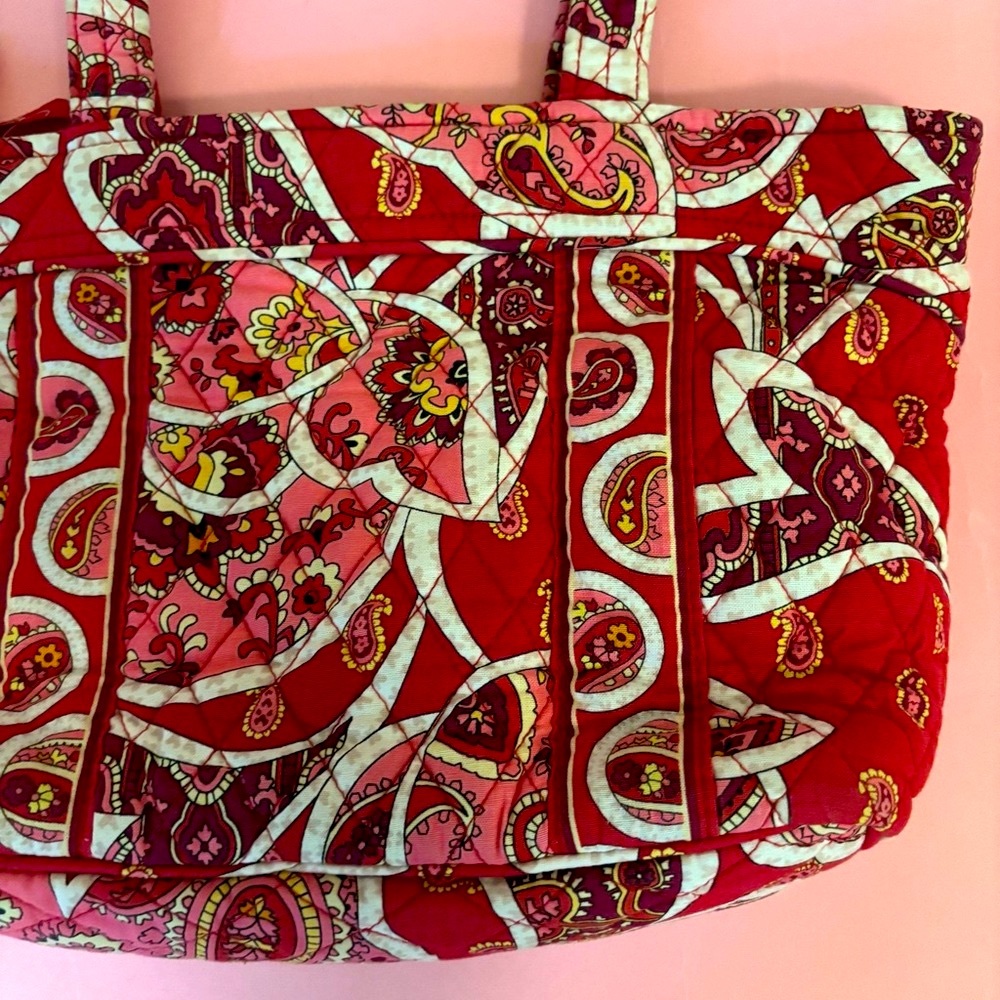 Vera Bradley Rosie Posie Red Pink Small Tote Bag / Shoulder Purse with Pockets - Picture 7 of 15